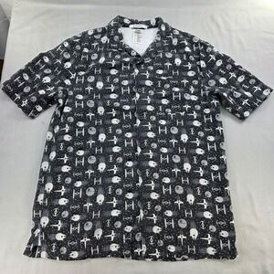 Disney‎ Parks Star Wars Button Up Shirt Death Star X-Wing Print Mens Small